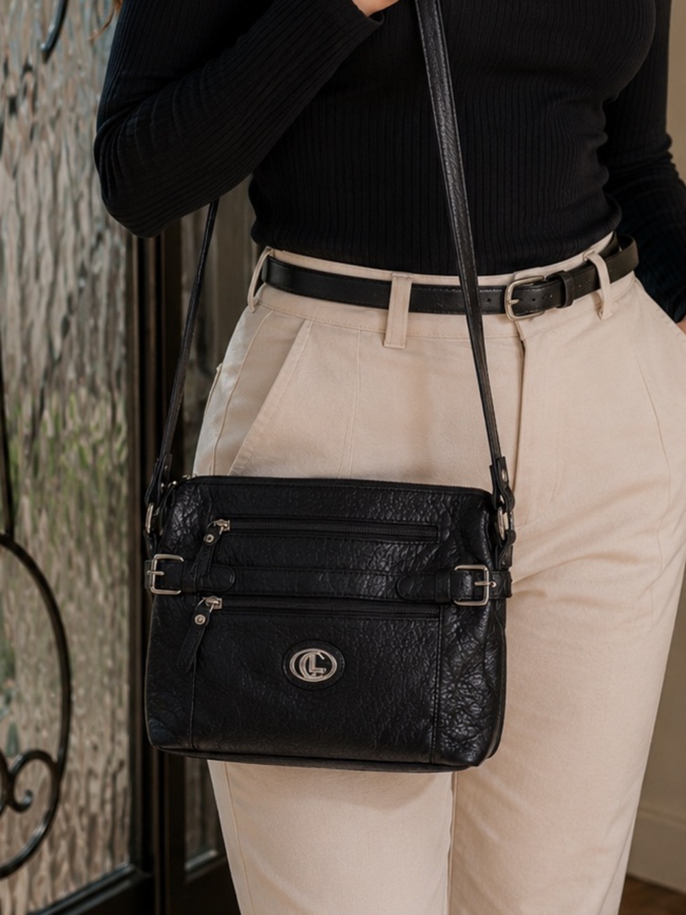 CL by Laundry Black Textured Crossbody Bag Handmade in Burma